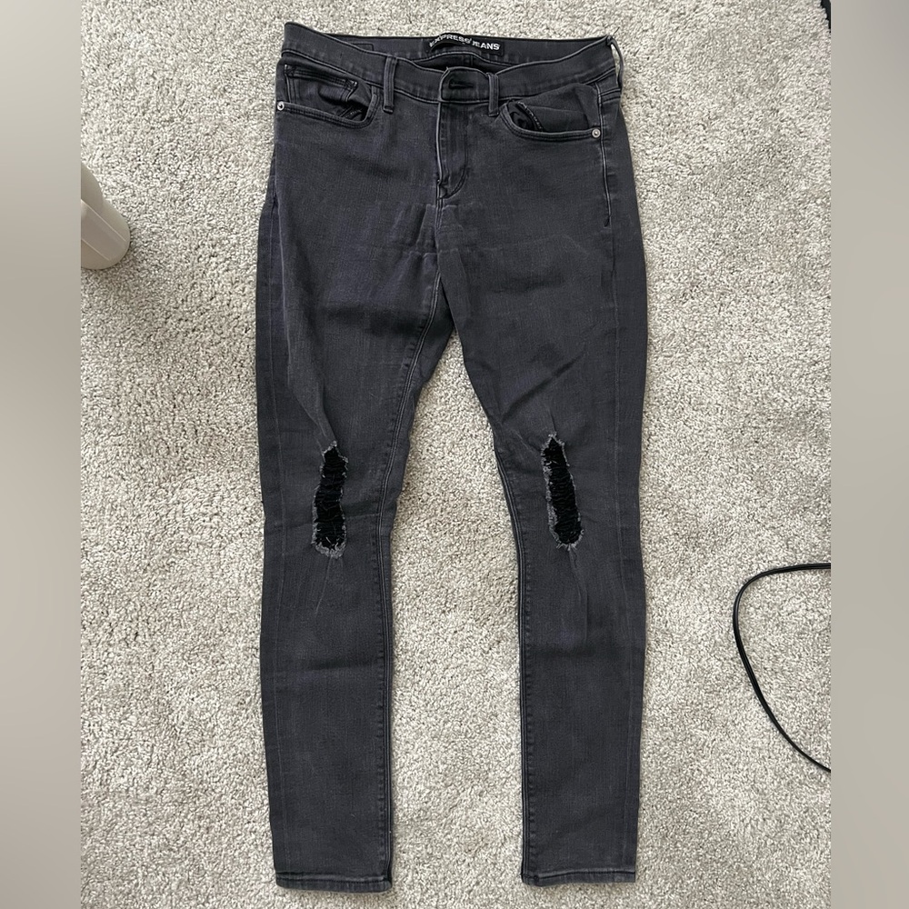 Express Dark Gray Mid Rise Skinny Jeans